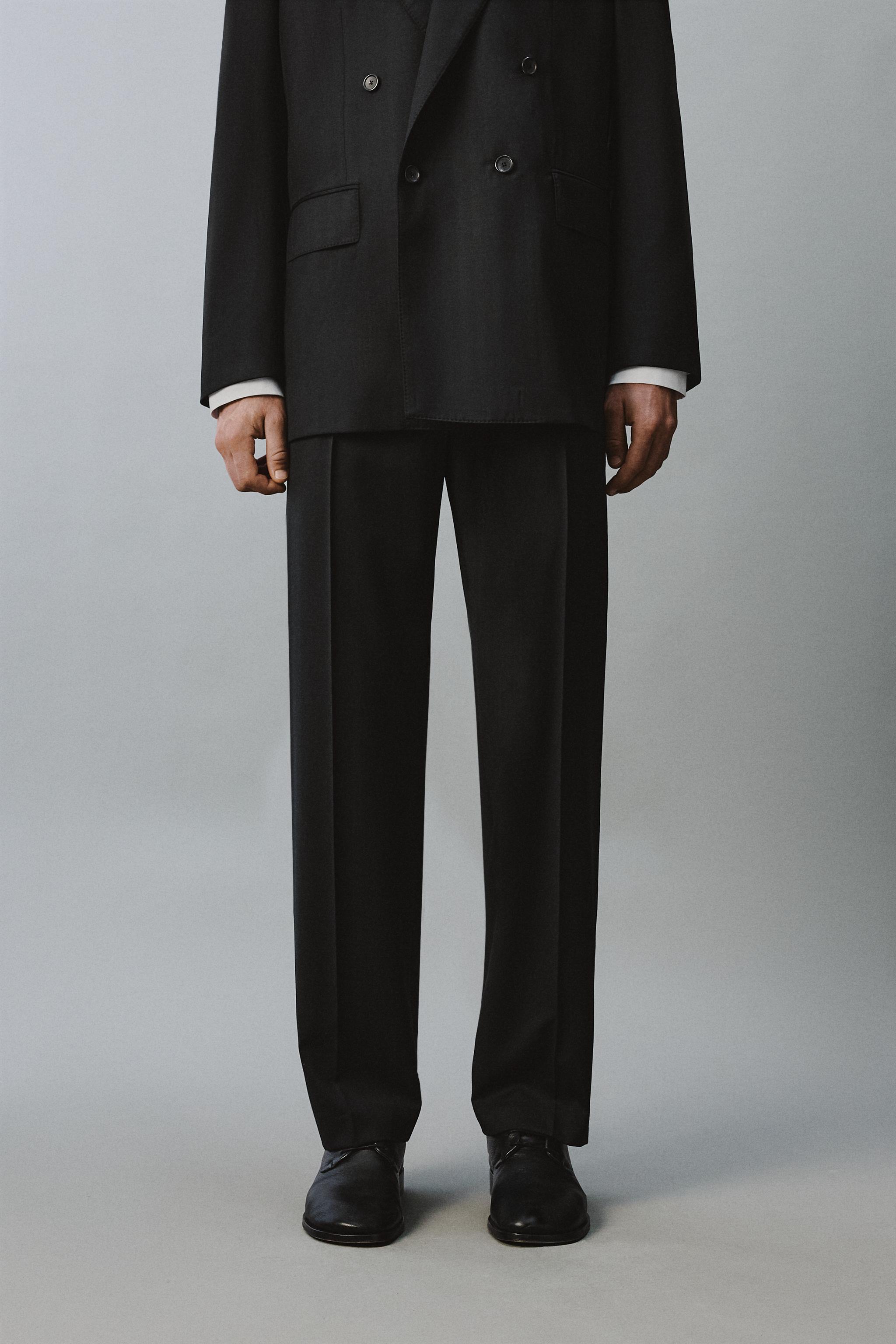 100% WOOL PLEATED SUIT PANTS
